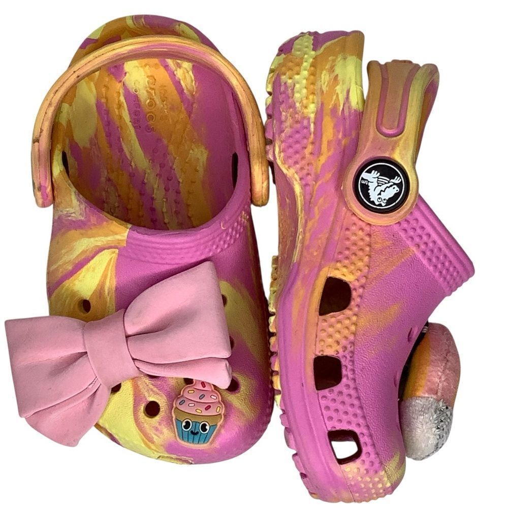NWOT! Crocs Comfort Classic Pink Multicolor Tie Dye Kids Girls Shoes Sz C6